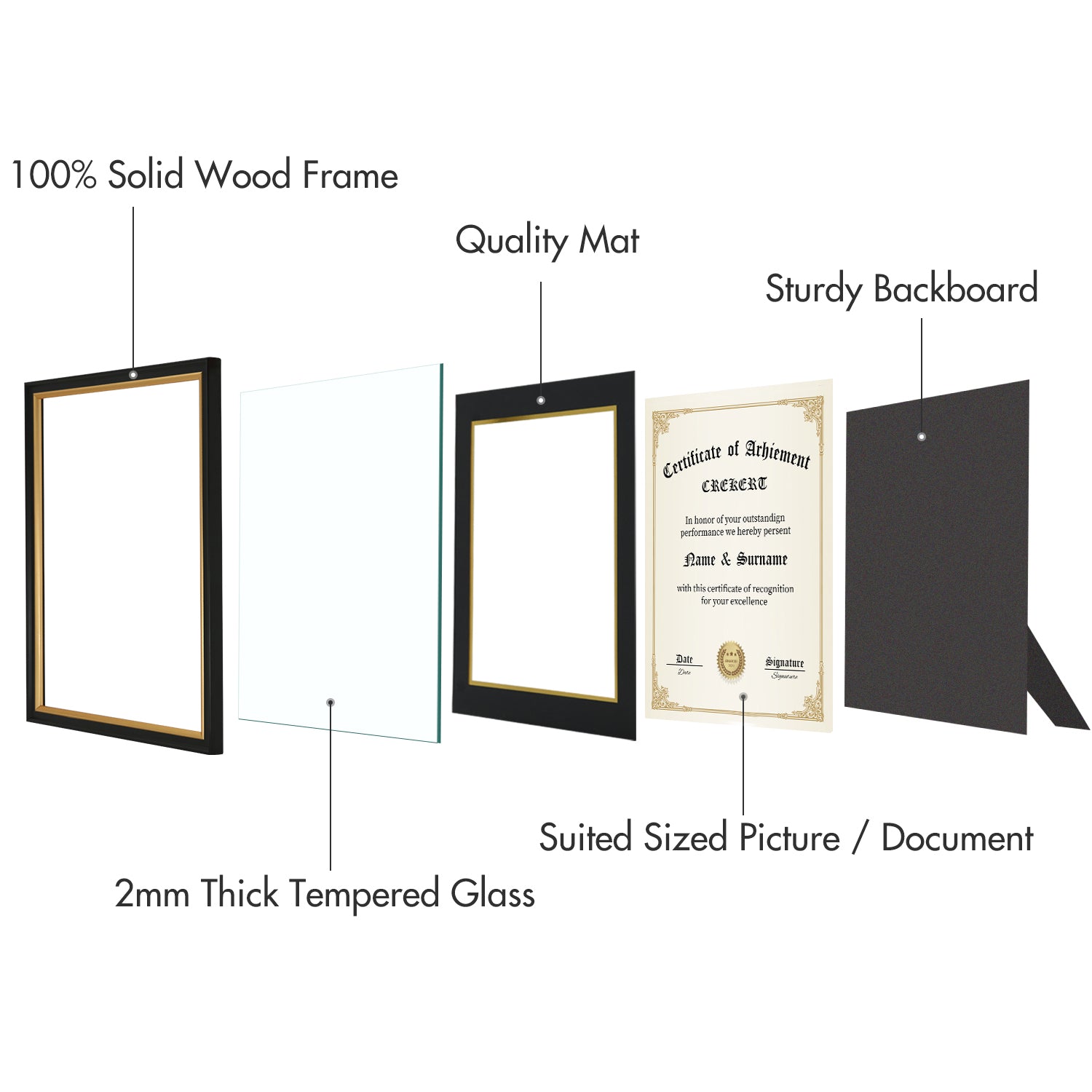 CREKERT Diploma Frame 11x14 Picture Frame Solid Wood Shatter-Resistant Glass for Documents Certificate Blackgold Frame 8.5x11 with Mat (Black Mat, 1 Pack)