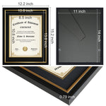 Load image into Gallery viewer, CREKERT Diploma Frame 11x14 Picture Frame Solid Wood Shatter-Resistant Glass for Documents Certificate Blackgold Frame 8.5x11 with Mat (Black Mat, 1 Pack)
